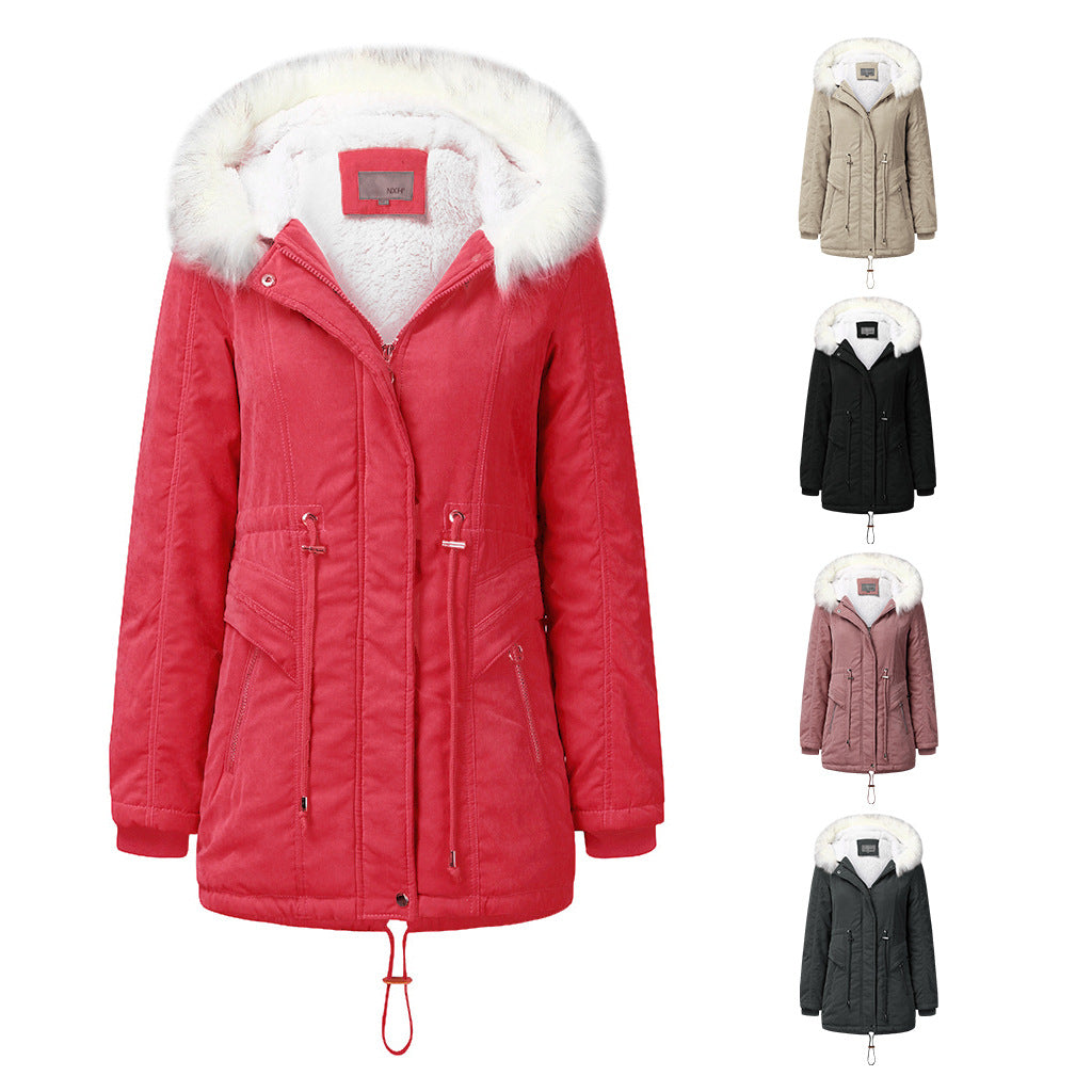 Damen modischer Winterparka mit abnehmbarem Kunstfellkragen und verstellbarem Taillenzug R&B