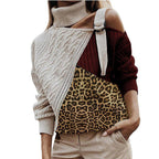 Damen modischer Pullover mit uniquem Farbblockdesign und raffinierter Schulterpartie R&B