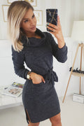 Damen Komfortables Wickelkleid mit seitlichen Taschen und modischem Rollkragen R&B