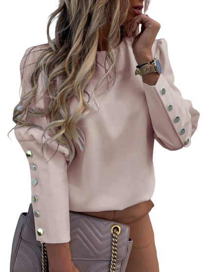 Damen elegante Bluse mit modischen Knopfdetails und lockerer Passform R&B