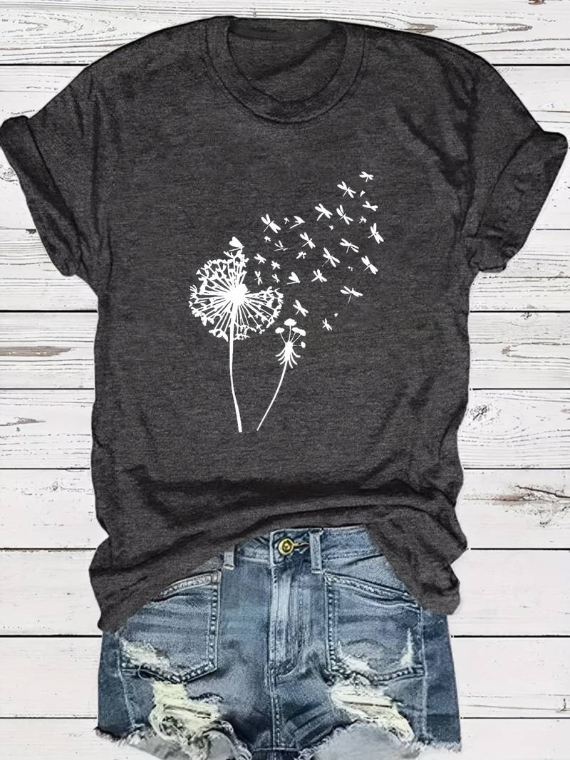 Heidi-Mode – T-Shirt Mit Löwenzahn-Print Und Rundhalsausschnitt