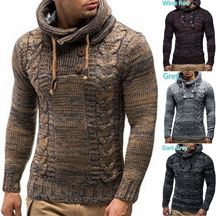 Herren Kapuzenpullover mit strukturiertem Zopfmuster und praktischen Knöpfen R&B