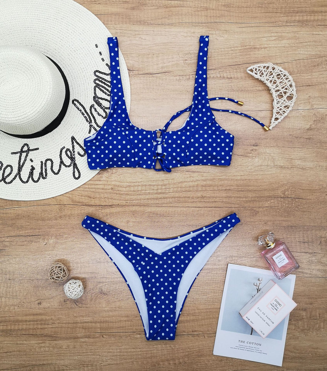 Damen Triangel-Bikini mit verspieltem Punkte-Design und anpassbarem Trägersystem R&B