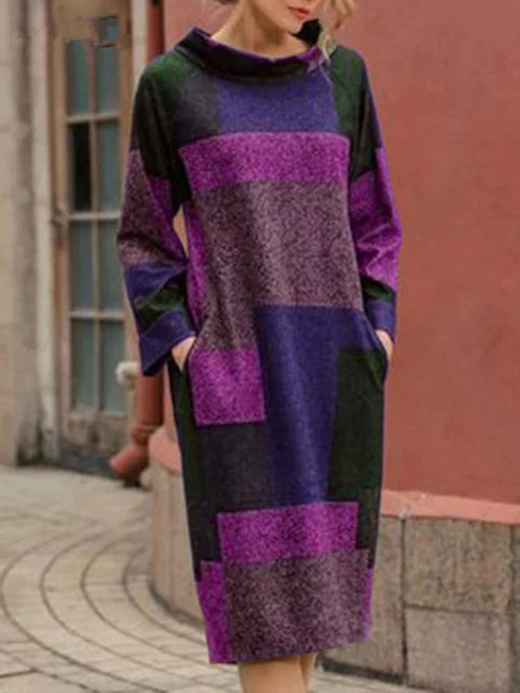 Damen Oversized Kleid mit geometrischem Patchwork-Design R&B