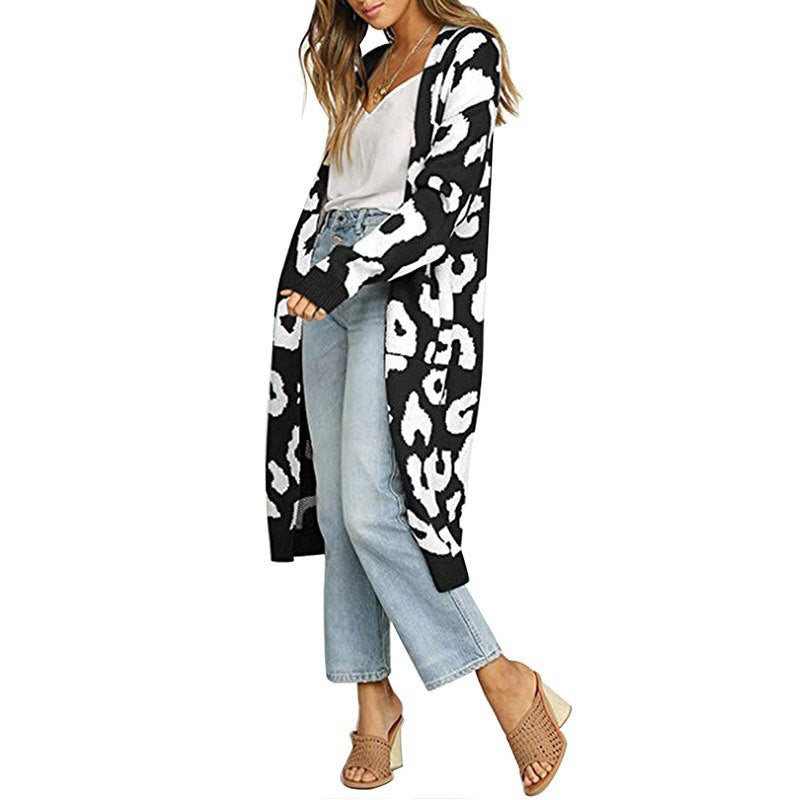 Damen Eleganter Strickcardigan mit Leopardenmuster R&B