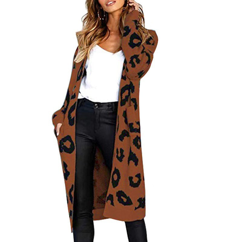 Damen Eleganter Strickcardigan mit Leopardenmuster R&B