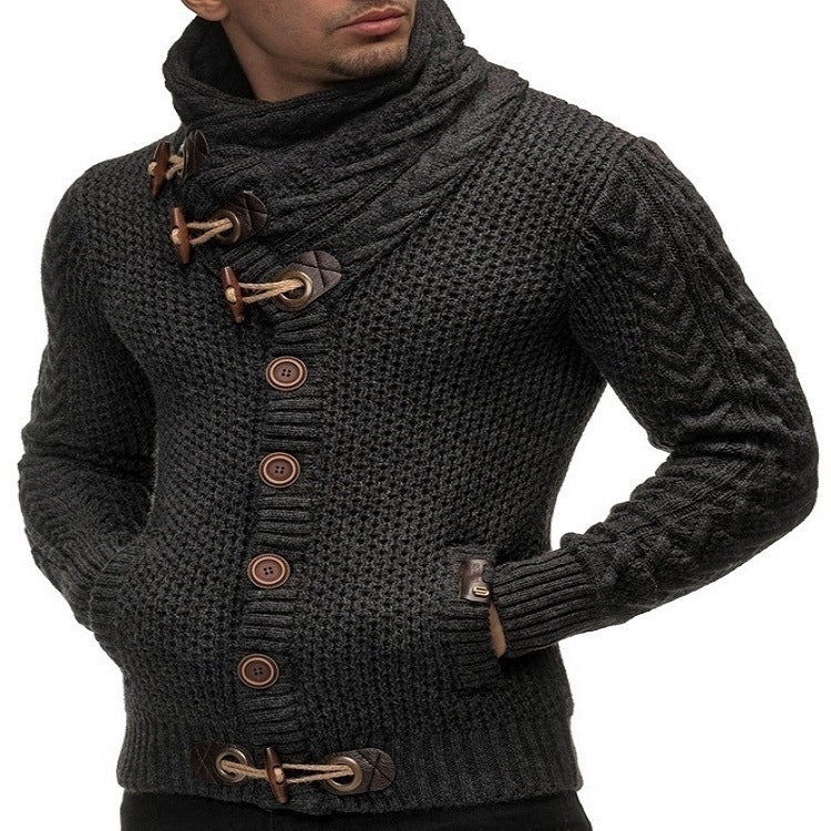 Herren Strickjacke mit kreativer Knopfleiste und hohem Kragen R&B
