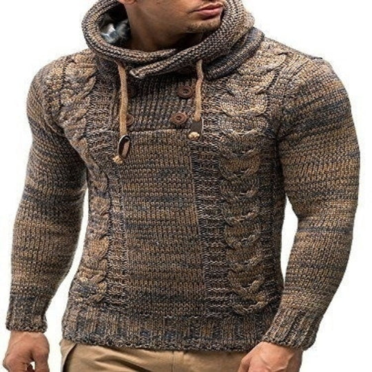 Herren Kapuzenpullover mit strukturiertem Zopfmuster und praktischen Knöpfen R&B