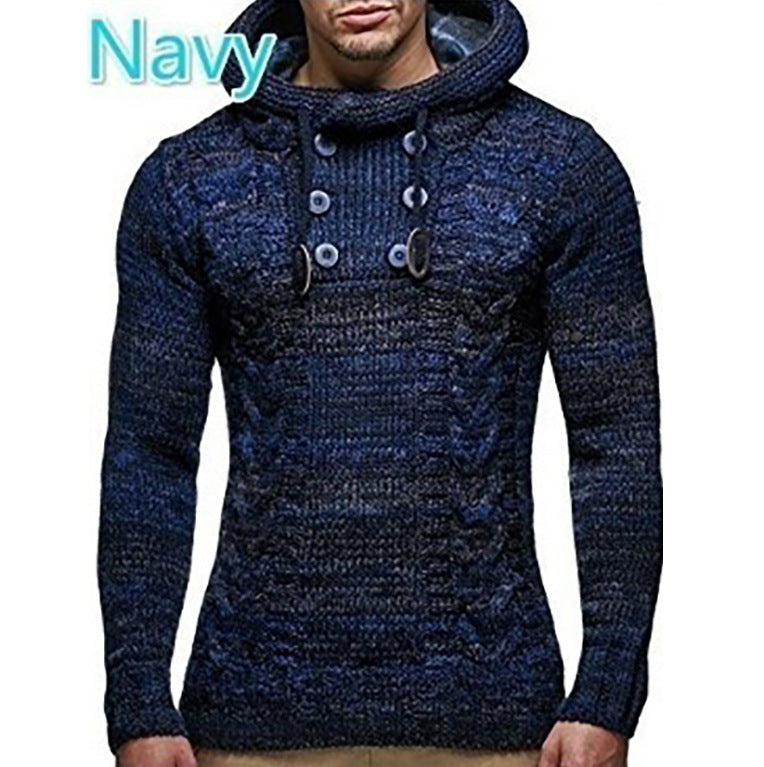 Herren Kapuzenpullover mit strukturiertem Zopfmuster und praktischen Knöpfen R&B
