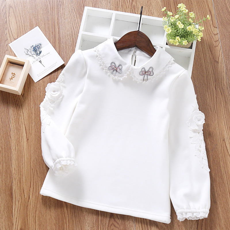 Mädchen modisches Sweatshirt mit elegantem Spitzenbesatz R&B