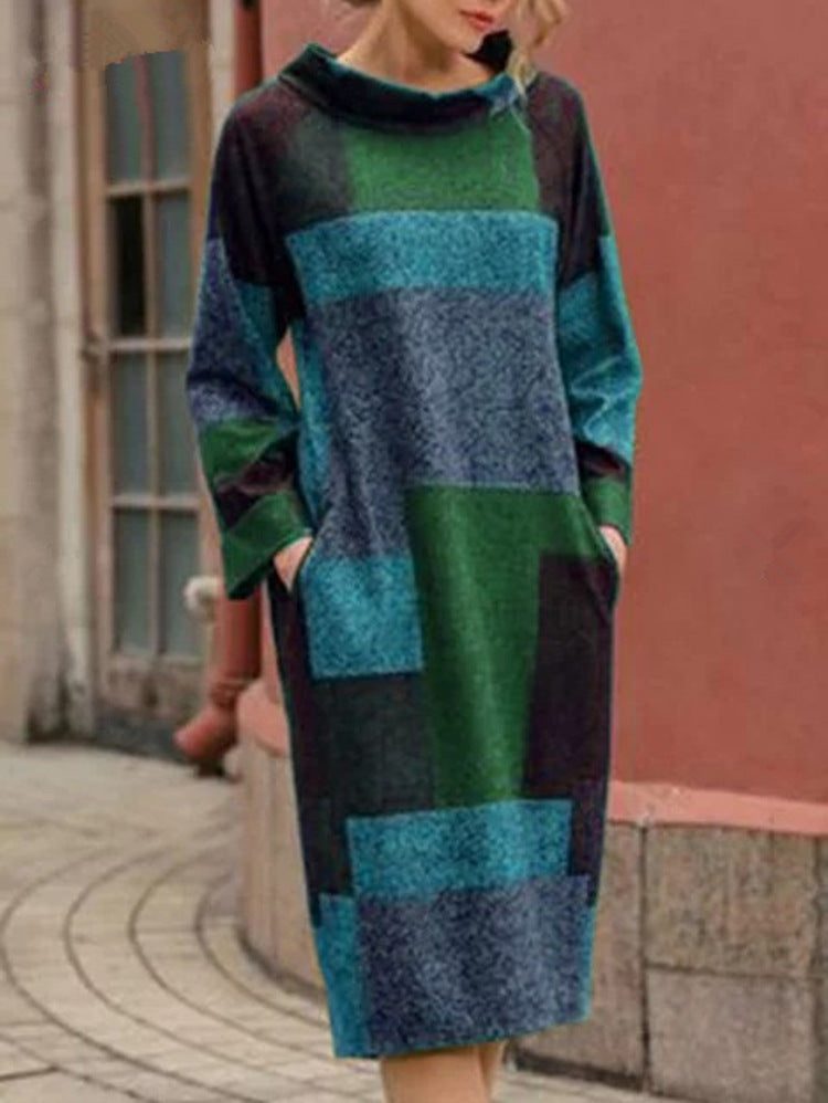 Damen Oversized Kleid mit geometrischem Patchwork-Design R&B