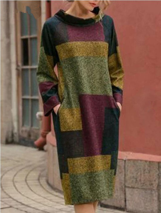 Damen Oversized Kleid mit geometrischem Patchwork-Design R&B