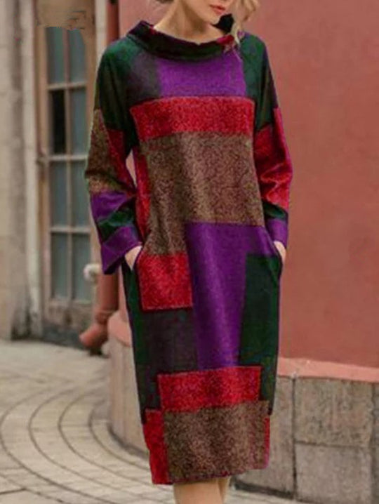 Damen Oversized Kleid mit geometrischem Patchwork-Design R&B