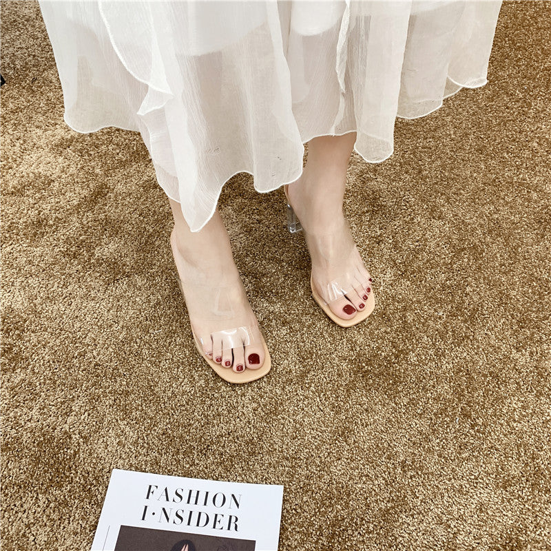 Damen elegante Transparente Mules mit klarem Absatz R&B