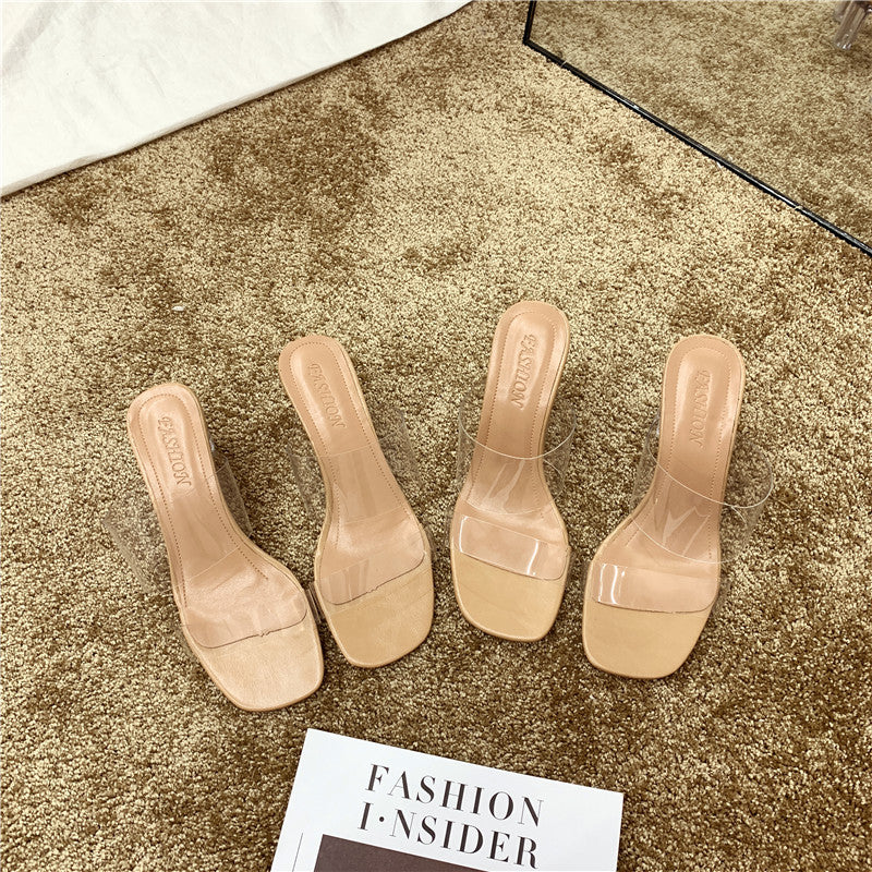 Damen elegante Transparente Mules mit klarem Absatz R&B