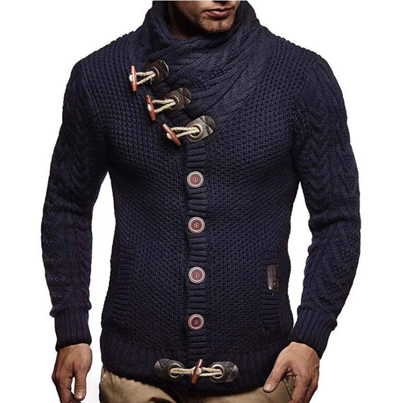 Herren Strickjacke mit kreativer Knopfleiste und hohem Kragen R&B