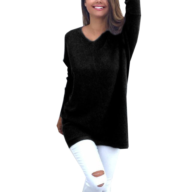 R&B - Sweater |Eleganter langer Pullover mit V-Ausschnitt für Damen