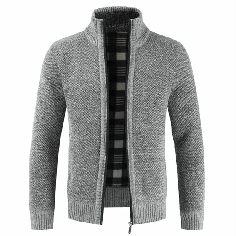 Herren Strickjacke mit hohem Kragen und plüschigen Innenfutter R&B