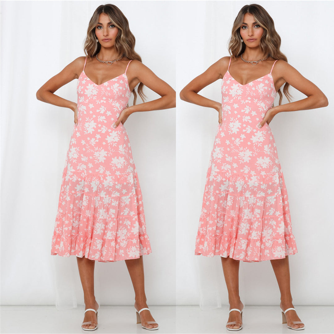 Damen Sommerliches Blumenkleid mit romantischem Volant und Spaghettiträgern R&B