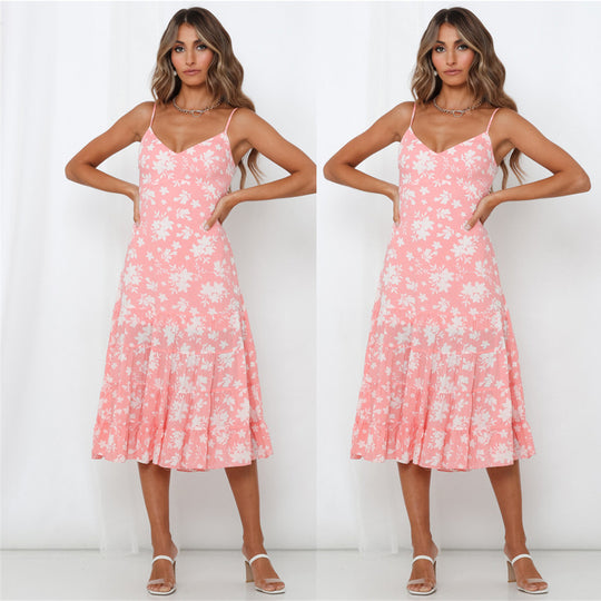 Damen Sommerliches Blumenkleid mit romantischem Volant und Spaghettiträgern R&B