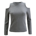 Damen schulterfreier Pullover mit langem Arm im feinen Rippenstrick EB