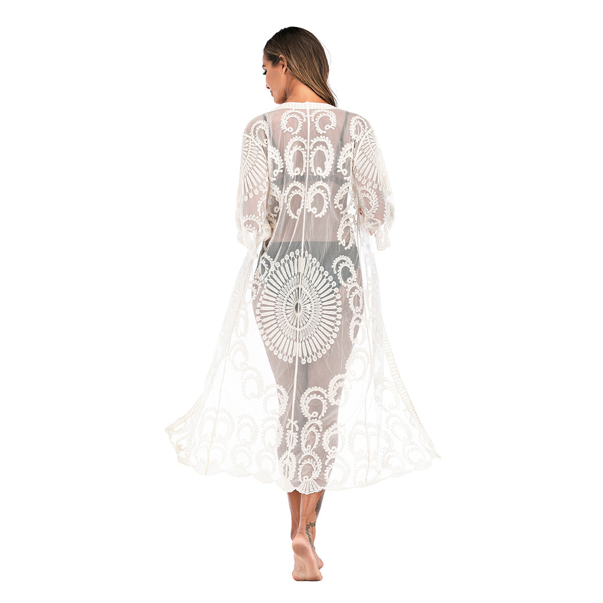 Damen Häkelstrandüberwurf mit elegantem floralem Design und lässigem Schnitt R&B