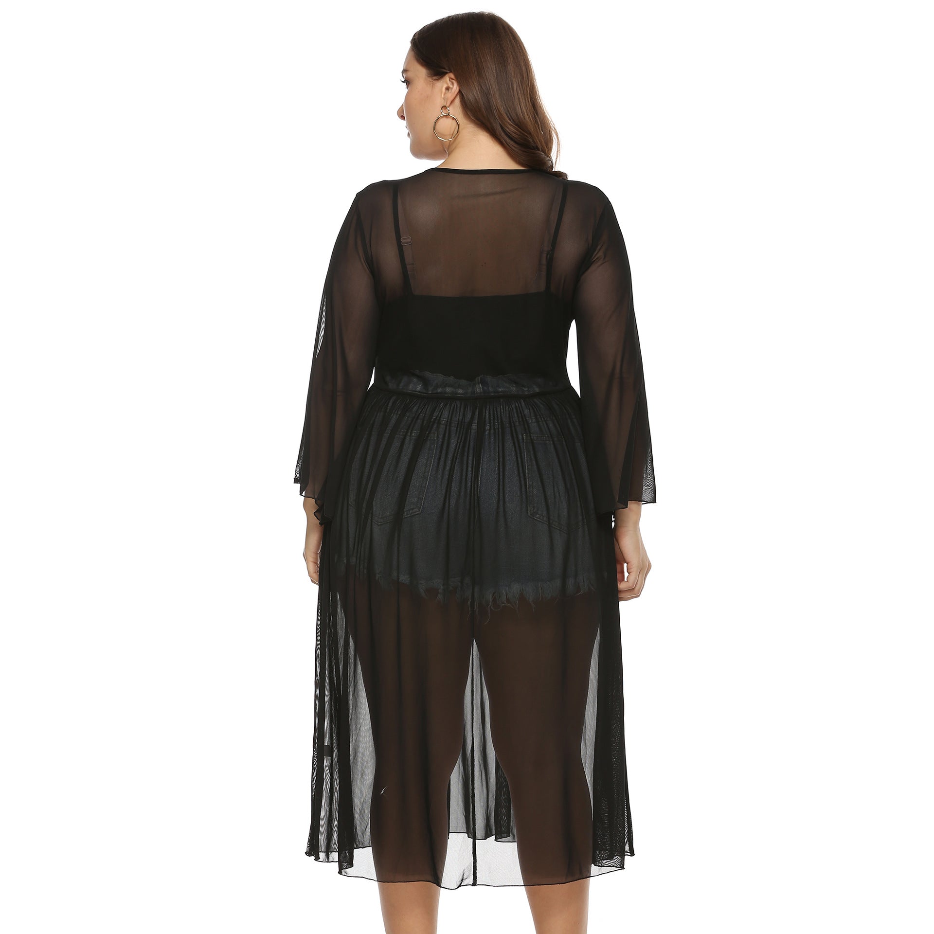 Damen transparenter Strandüberwurf mit animalischem Motiv R&B
