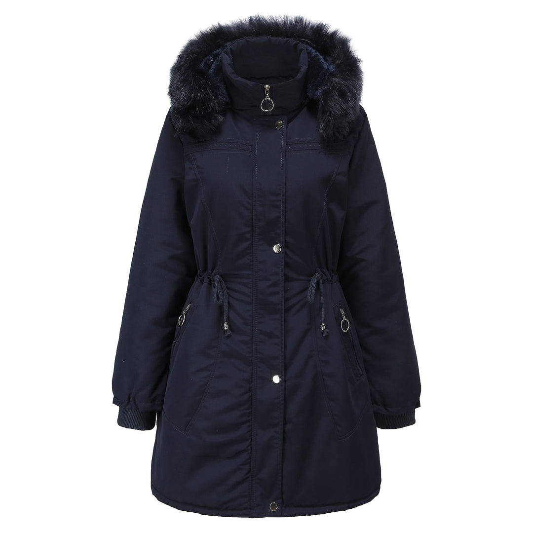 Damen stylische Parka-Jacke mit abnehmbarem Kunstfell und taillierbarem Kordelzug R&B
