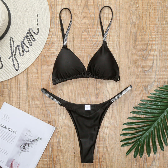 Damen Sportliches Triangel-Bikini-Set mit glamourösen Strassdetails R&B