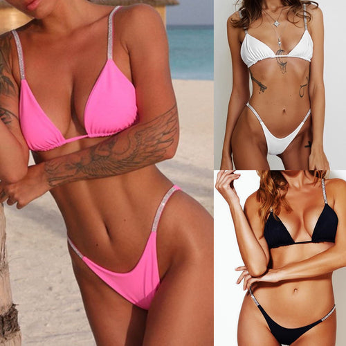 Damen Sportliches Triangel-Bikini-Set mit glamourösen Strassdetails R&B