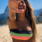 Damen Bandeau-Bikini mit modischen Querstreifen und elegantem Schnitt R&B