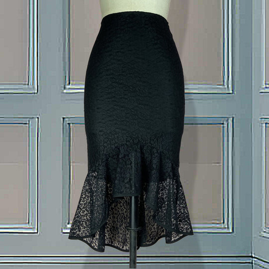 Damen eleganter Spitzenrock mit transparentem Volant R&B