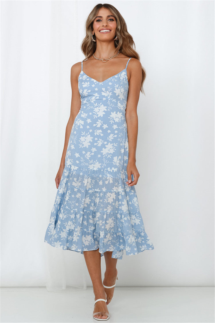 Damen Sommerliches Blumenkleid mit romantischem Volant und Spaghettiträgern R&B