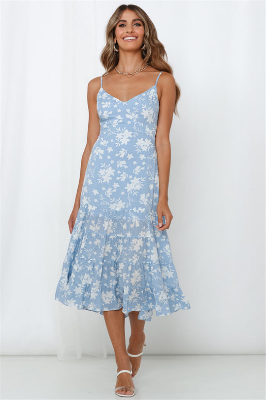 Damen Sommerliches Blumenkleid mit romantischem Volant und Spaghettiträgern R&B