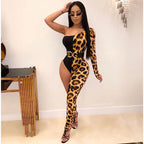 Damen Figurschmeichelnder Einteiler mit asymmetrischem Design und Leopardenmuster R&B