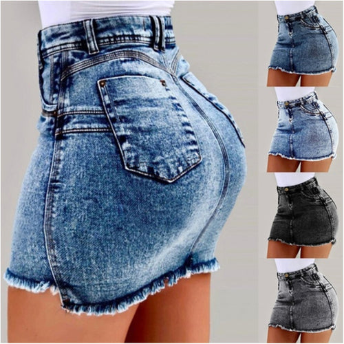 Damen Denim-Minirock im figurbetonten Schnitt mit fransigem Saum R&B