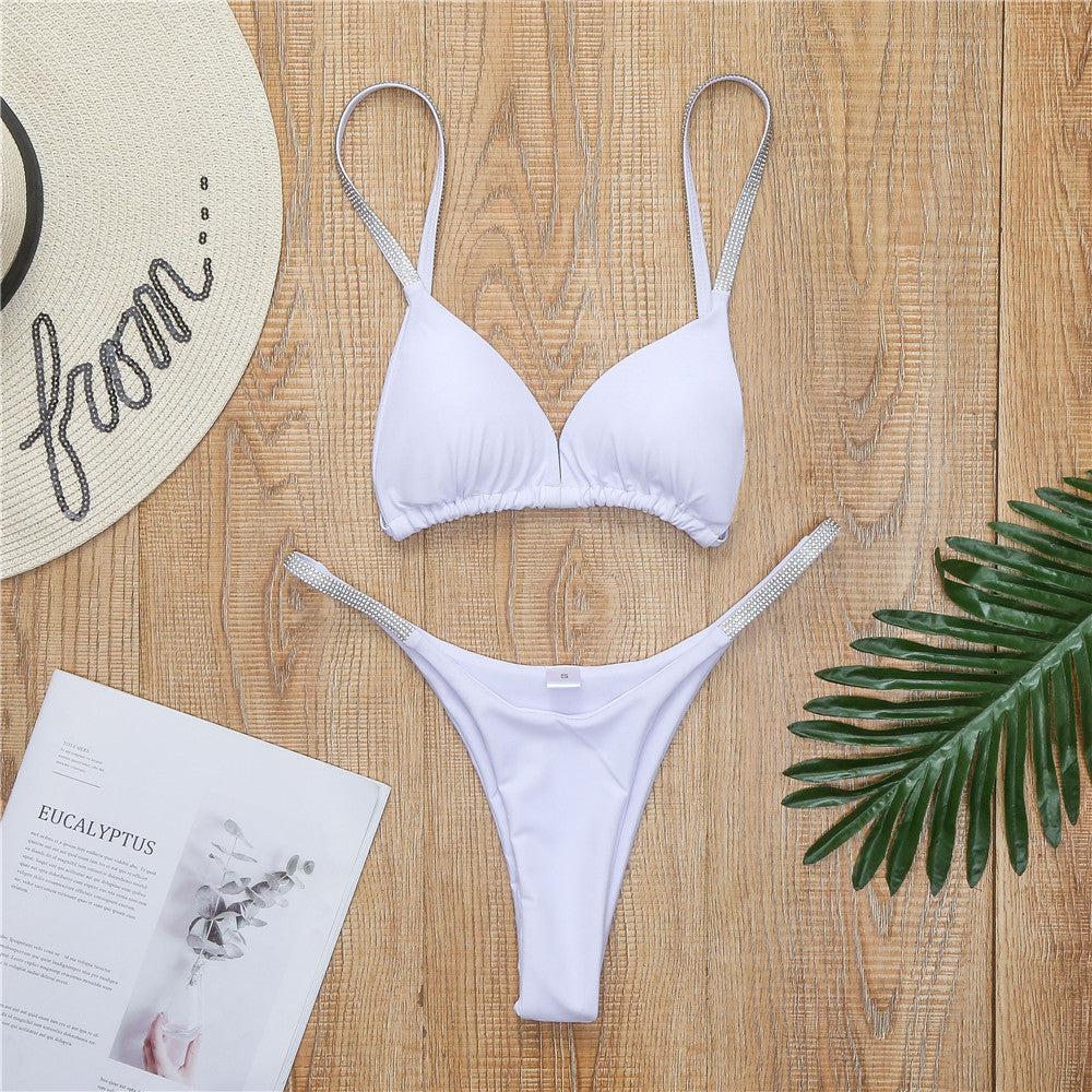 Damen Sportliches Triangel-Bikini-Set mit glamourösen Strassdetails R&B