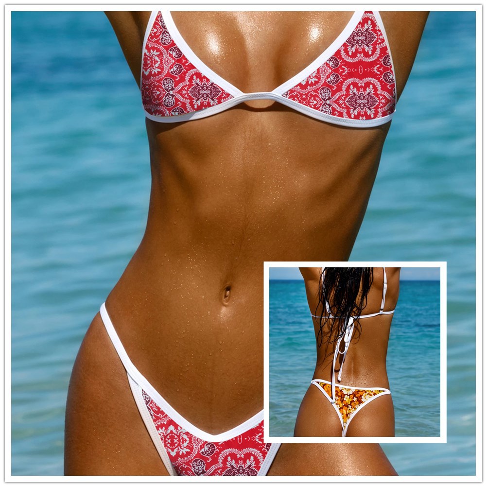 Damen Triangel-Bikini mit floralem Design und schmalen Trägern R&B