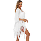 Damen eleganter Häkel-Strandüberwurf mit Fransen R&B