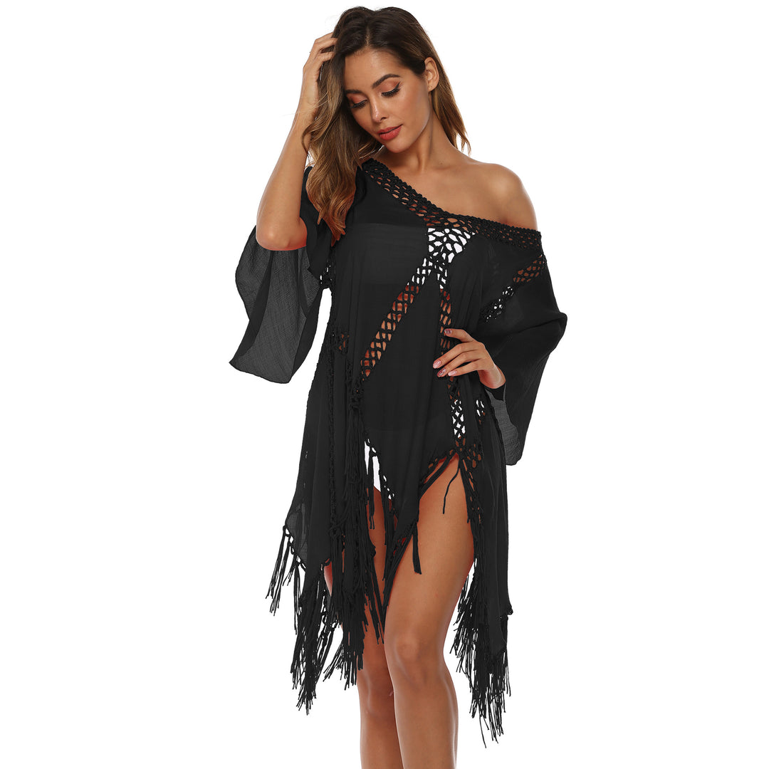 Damen eleganter Häkel-Strandüberwurf mit Fransen R&B