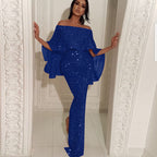 Damen Elegantes Abendkleid mit Off-Shoulder Design und glitzerndem Stoff R&B