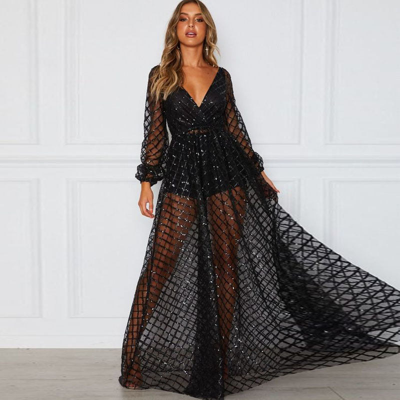 Damen Elegantes Transparenzkleid mit glanzvollen Akzenten R&B