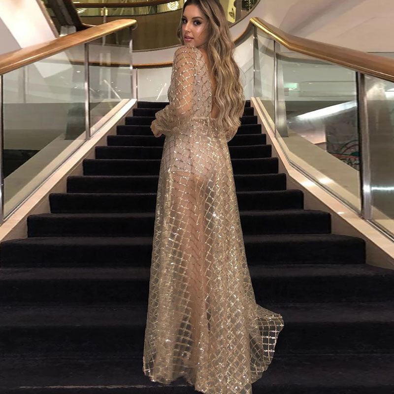 Damen Elegantes Transparenzkleid mit glanzvollen Akzenten R&B