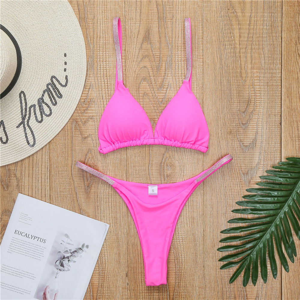 Damen Sportliches Triangel-Bikini-Set mit glamourösen Strassdetails R&B