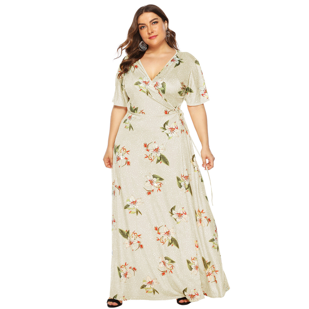 Damen Maxi-Kleid mit eleganten Flügelärmeln und tiefem V-Ausschnitt R&B