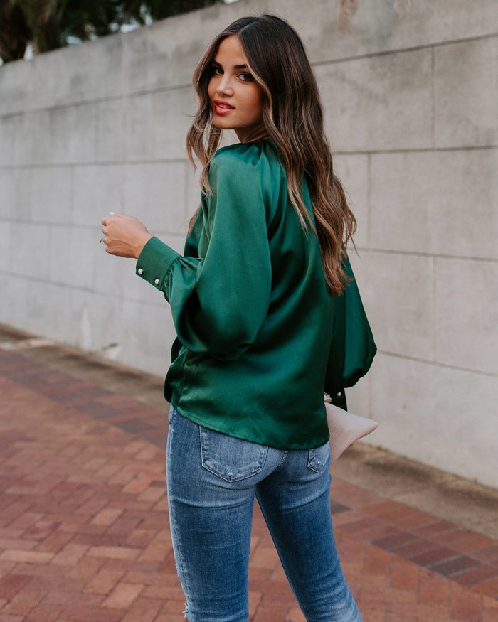 Damen Satinbluse mit voluminösen Ärmeln und elegantem Schnitt R&B