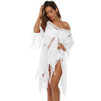 Damen eleganter Häkel-Strandüberwurf mit Fransen R&B