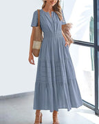 R&B | Kleid mit V-Ausschnitt und plissierten Blasenärmeln