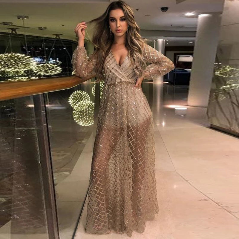 Damen Elegantes Transparenzkleid mit glanzvollen Akzenten R&B