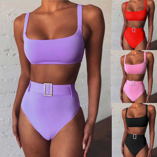 Damen Hoch tailliertes Bikini-Set mit funkelndem Gürtel R&B